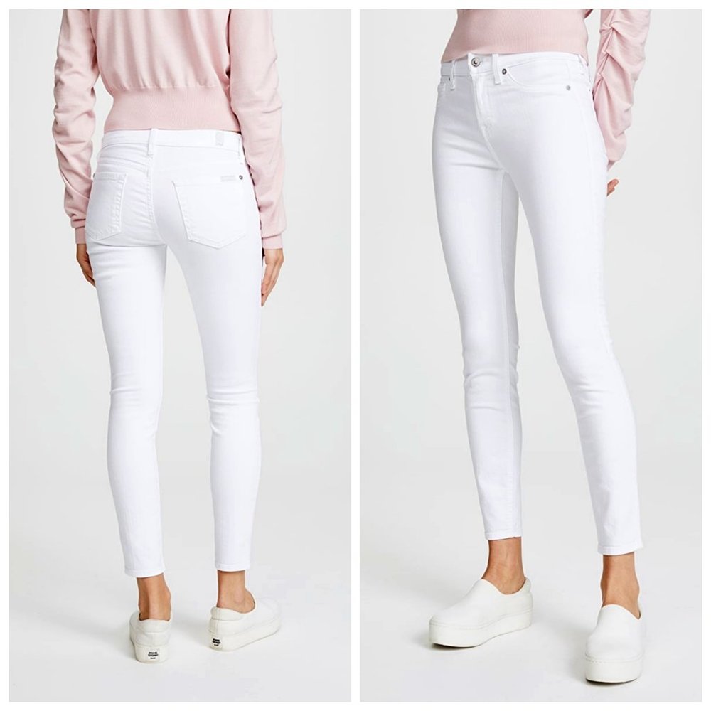 7FAM White Mid Rise Skinny Jeans